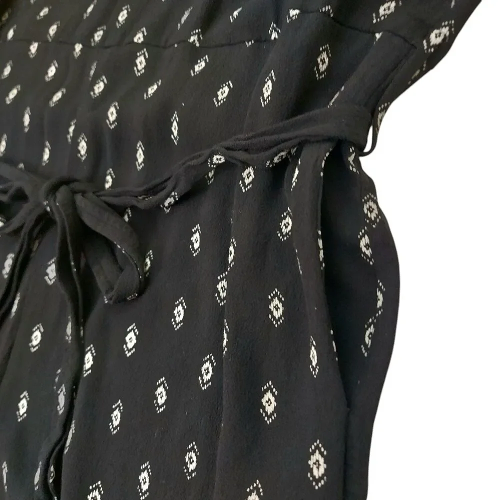 Madewell Romper Womens Small Black Diamond Print V-Neck Cap Sleeve Bohemian - Picture 3 of 13